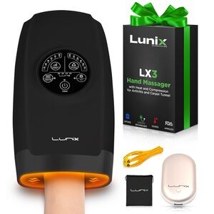 NWT Lunix LX3 FSA Heated Air Compression Cordless Recharge Black Hand Massager